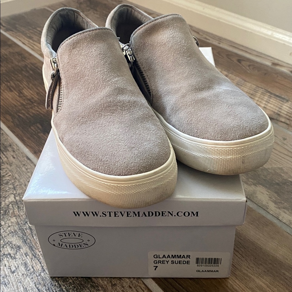 Steve Madden gray Taupe Suede Slip-On Sneakers